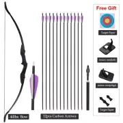 20/30/40lbs Taken Down Recurve Bow Right Left Hand Bow 12 Mixed Carbon Arrows