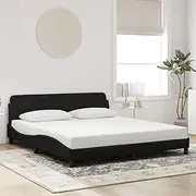 Bed Frame King Size 183x203 cm, Black Velvet Bedframe with Headboard, Wooden Slats Platform, No Box Spring Needed, Queen Wood Bed Base, Low Floor Cama