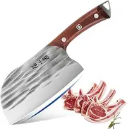 ZHANG XIAO QUAN SINCE 1628 Hand Forged Cleaver Knife, 50Cr15MoV Stainless Steel, Hammered Blade, Round Head Chinese Chopper, Meat & Vegetable (Chopper Knife)