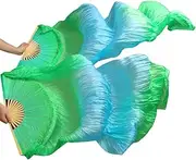 [CekoCk] Sequin Skirt，Belly Dancer Skirt, Dance Ribbons,Silk Fans,Silk Belly Dance Fans 1 Pair Handmade Dyed Dance Performance Props Gradient Fans 180X90cm