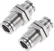 X AUTOHAUX Push to Connect Air Fittings 3/8" Bulkhead Union 304 Stainless Steel 2 Pcs Silver Tone