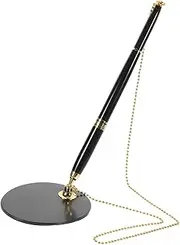 HAPINARY Abs Stainless Steel Pen with Chain Desk Stand Bank Table Writing Tool Business Office Accessory Sturdy Signature Pen