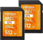 SD Card 512GB, V60 Memory Card up to 300MB/s Read, 200MB/s Write, UHS-II, Class 10, U3, Ideal SD Card for Professional 4K/6K Video and Photography, Shockproof & Waterproof (EF8 2PCS)
