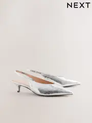 Silver Standard/Wide Fit Forever Comfort® Point Toe Low Slingback Kitten Heels (F08372) | $53