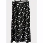 Sanctuary Black Floral Print Midi Skirt Side Split Women's Size XL New