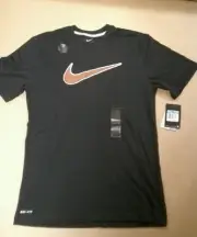 Nike Logo Swoosh Authentic DRI-FIT Black Cotton Football Tee 451648-010 M-2XL