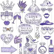 JOYMEMO 24Pcs Lavender Bridal Shower Photo Booth Props, Lilac Bachelorette Decorations, Purple Violet Photography Props for Bachelorette Wedding Engagement Party Supplies