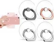 4 Pcs Cell Phone Ring Holder,360°Rotation Finger Ring Stand, Clear Cell Phone Kickstand Universal Smartphone Kickstand,Tablet and Case(2Silver+1Black+1Rose Gold)