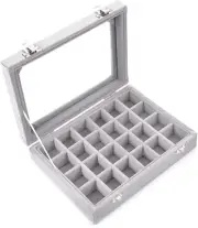 24 Slots Velvet Glass Jewelry Box Organizer Rings Earrings Tray Display Case