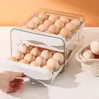 Gray Egg Dispenser Refrigerator Holder Double Layer Storage Box with 32 Grids