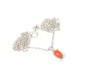 925 Solid Sterling Silver Red Carnelian Chain Pendant-18.5 Inch h386