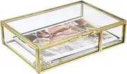 Hipiwe Gold Glass Photo Box - Vintage Photo Storage Organizer, Trinket Box Jewelry Display Organizer Keepsake Box Case Home Decor