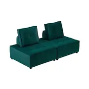 Foret 2pc Armless Seat Modular Extension Lounge Couch Velvet Fabrics Sofa Green
