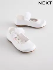 White Wide Fit (G) Satin Flower Girl Occasion Corsage Mary Jane Shoes (AA0148) | $44 - $50