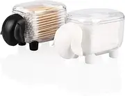 Agirlvct Cotton Ball Holder Dispenser 2-Pack,Acrylic Qtip Containers with Lid, Cute Sheep Vanity Organizer Canister for Bathroom Countertops,Birthday Gift for Women Girl(Black/White)