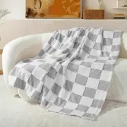 Checkered Throw Blanket, Super Soft and Warm Fluffy Throw (50"x60") Light Grey
