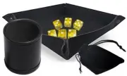 Set (6) 16mm Transparent Yellow Dice w/Pouch + Rolling Tray + Dice Cup Bundle