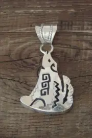 Navajo Jewelry Sterling Silver Howling Coyote Pendant - A. Mariano