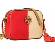 Tory Burch McGraw Color block Leather Camera Bag in Brilliant Red/New Cream