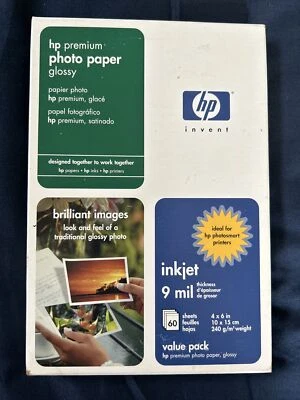 HP Premium Glossy Photo Paper For Inkjet Printer 4 x 6 w/ Tab 57 Sheets