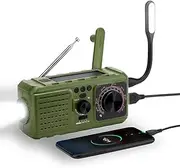 NED AM FM Portable Radio Weather auto Alert MP3 Player,Solar Hand Cark Operated with 2200MAH Cell Phone Charger Flashlight Reading Lamp SOS Alarm and Compasssy kit (Green)