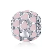 925 Sterling Silver Pure Pink Heart Diamond Beads