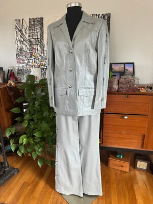 Escada Leather Suit Jacket & Pants - Western Motif Grey NWT 1990s Retail 2368.00