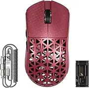 ATTACK SHARK R5 Ultra Wireless Gaming Mouse,Carbon Fiber Shell 39g Superlight,PAW3950MAX Nordic 52840 MCU 8K Polling 42K DPI Optical Sensor,BT/2.4G/USB-C Wired Mice with Coiled Cable-Red&Griptape