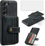[Asuwish] Phone Case for Samsung Galaxy S23 5G Wallet Cover with Tempered Glass Screen Protector and RFID Credit Card Holder Leather Cell Accessories S 23 23S GS23 G5 SM-S911U 6.1 inch Women Men Black