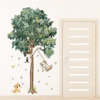 在飛比找PChome24h購物優惠-【半島良品】 DIY無痕創意牆貼/壁貼-綠樹小貓