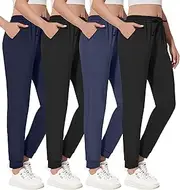 [NebuKinex] 4 Pack Womens Joggers with Pockets-Lightweight Quick Dry Sweatpants Athletic Yoga Running Lounge Tapered Pants