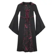 Kids Royal Vampire Cosplay Costume Medieval Victorian Vampiress Queen Witch Halloween Party Fancy Dress Gifts,Wine Red - 7-8Years
