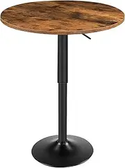 HOOBRO Bar Table, Height-Adjustable Round Dinning Table, Cocktail Table with Base, Modern Style, Suitable for Living Room, Dining Room, Bistro, Rustic Brown BF58BT01G1