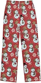 [ZZXXB] Cute Snowman Boys Long Pants Soft Trousers Elastic Waist Kids Lounge Bottoms with Pockets S-XL