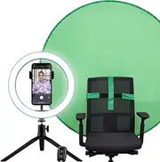 Trust Maku+ Ring Light with Green Screen Chair Background, Tripod Stand & Phone Holder, Selfie Light LED 10 Inch, Vlogging Kit for TikTok, Live Stream, YouTube, Makeup, Filming, Gaming, Photography