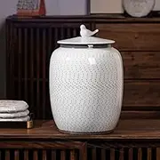 Airtight Ceramic Rice Cylinder, Rice Bucket Storage Jar With Lid, Hand-Made Food Storage Canister, Kitchen Ceramic Decor Canister, Large Grain Dispenser(15kg/33lbs)