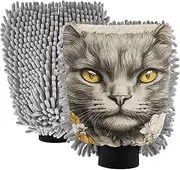 XYMZR Absorbent Microfiber Car Wash Mitt Cat Face Cute Flower, Funny Cute Anime Scratch Free for Cars Cleaning, Home Cleaning Mitts, 2 Pack, 10.24” L x 7.09” W