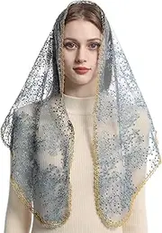 [Mantveil] Catholic Church Veils for Women: Traditional Lace Mantilla Chapel Veil Latin Mass Head Coverings with Clip