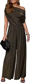 [YMDUCH] Women's Casual Off Shoulder Short Sleeve Wide Leg Long Pant Elegant Sparkly Party Jumpsuit