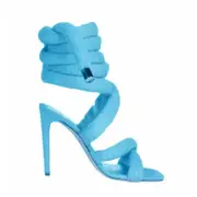 Nevenka Sexy High Heels Knit Fallopian Cloth Rope Lace Up Gladiator Sandals-Blue