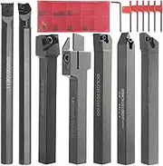 3/8'' 10mm Indexable Lathe Turning Tool 21Pcs Kit- 7Pcs Metal Lathe Tools Holder Set with 7Pcs Carbide Insert Turning Inserts and 7Pcs ed Wrenches for Turning Grooving Boring Threading Cutting Black