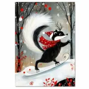 Skunk Christmas Red Scarf Santa Hat Art Flat Rolled, Framed Or Wrapped Canvas