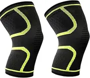 2 Pcs Knee Support for Women/Men - Compression Sleeve Brace for Arthritis, Joint Pain, Ligament Injury, Meniscus Tear, ACL, MCL, Tendonitis, Running, Squats, Sports (Green) (S Size)