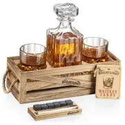 Whiskey Stones Gift Set for Men | Whiskey Decanter with Glasses Set and Wood