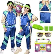[Forfamy] 80s Tracksuit Costume for Men Women, 90s Retro Hip Hop Costumes Jacket Shell Windbreaker Disco Party Dress Mens Adult