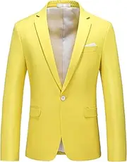 [JEShifangjiusu] Men's Party Suit - 1 Button - Solid Color - Casual Tuxedo Blazer for Themed Parties, Yellow A2, XXL