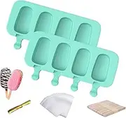 Popsicle Molds for Kids, 2 Pcs Silicone Cake Pop Mold 4 Cavities Homemade Ice Pop Molds Oval with 50 Wooden Sticks & 50 Parcel Bags & 50 Sealing Lines for DIY Ice Cream - Green