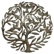 24 Recycled Handmade Haitian Metal Wall Art Tree of Life with Birds, Classic