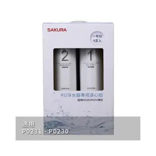 【SAKURA 櫻花】RO淨水器專用濾心4支入一年份 適用機型P0230、P0231(F0192)