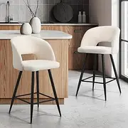 [OIKITURE] Bar Stools Set of 2, Bar Stool with Widen Sherpa Boucle Fabric Backrest in 59cm Seat Height Modern Counter Kitchen Chairs Dining Chair for Outdoor Indoor Home Bar Dining Room Cafe, White